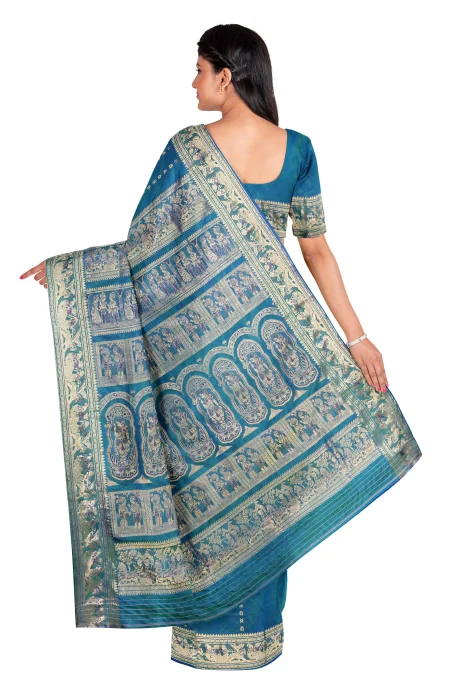 Swarnachari Silk Saree - Peacock Green - Image 2