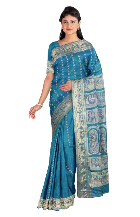 Swarnachari Silk Saree - Peacock Green - Image 3