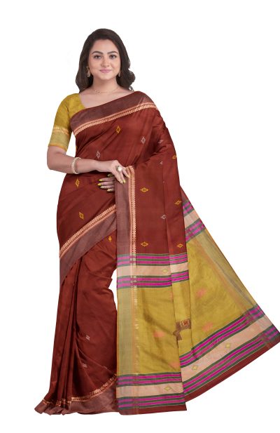 Handwoven Bishnupuri Silk Saree - Brown