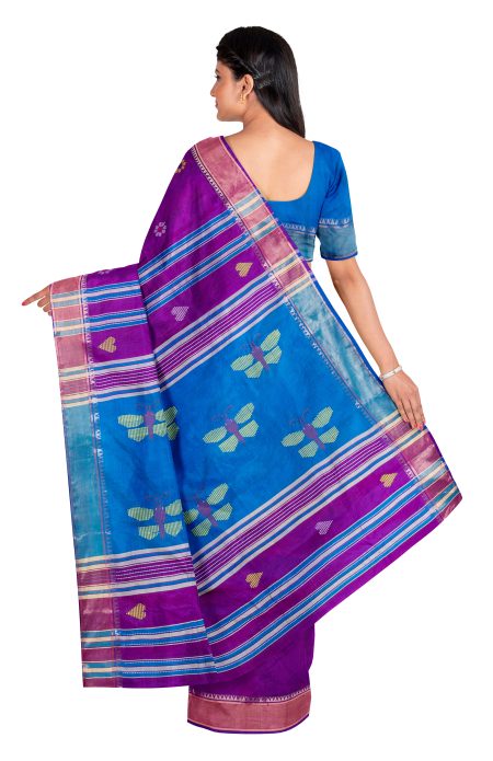 Handwoven Bishnupuri Silk Saree - Purple - Image 2