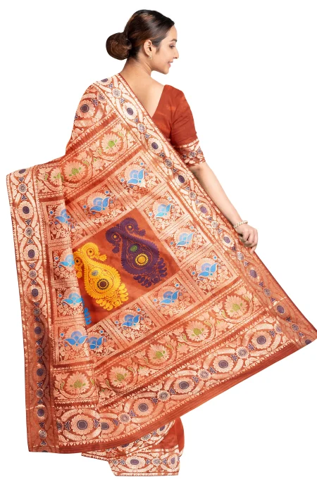 Baluchari Silk Saree - Orange - Image 2