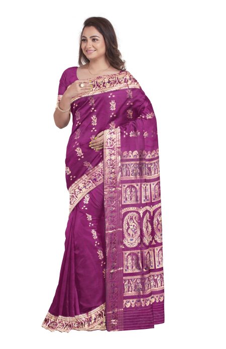 Baluchari Silk Saree with Jori Mina Work - Magenta - Image 2