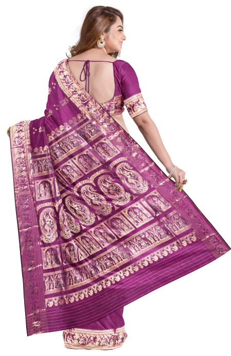 Baluchari Silk Saree with Jori Mina Work - Magenta - Image 3