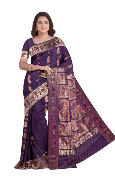 Baluchari Silk Saree with Jori Mina Work - Purple