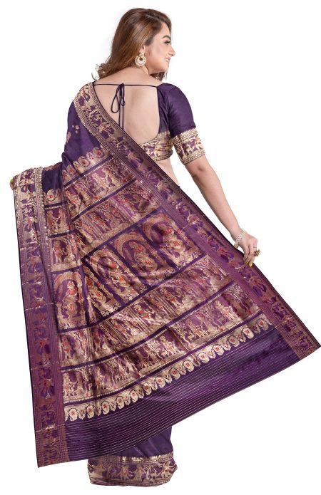 Baluchari Silk Saree with Jori Mina Work - Purple - Image 3