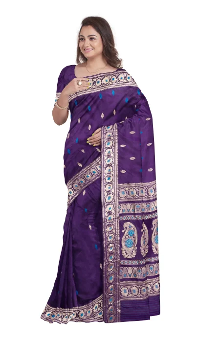 Baluchari Silk Saree - Blue - Image 3