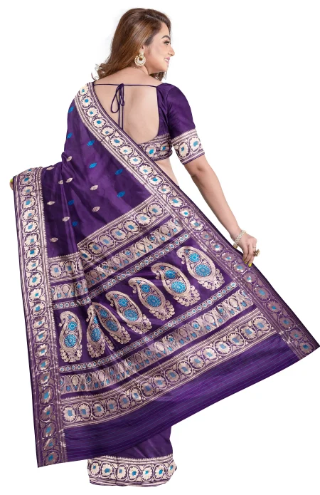 Baluchari Silk Saree - Blue - Image 2