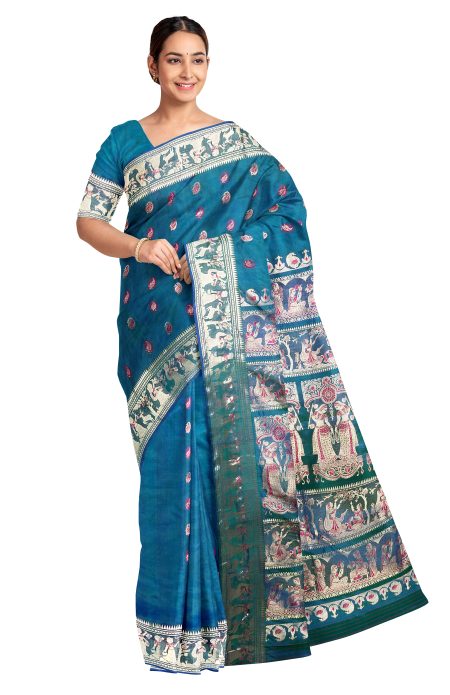 Swarnachari Silk Saree with Mina Work - Peacock Green - Image 3