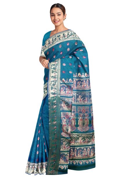 Swarnachari Silk Saree with Mina Work - Peacock Green