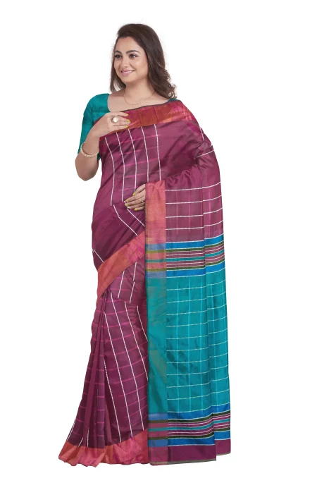 Handwoven Tangail Silk Saree - Multi Colour - Image 2