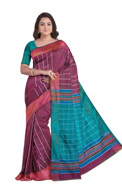 Handwoven Tangail Silk Saree - Multi Colour