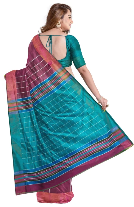 Handwoven Tangail Silk Saree - Multi Colour - Image 3
