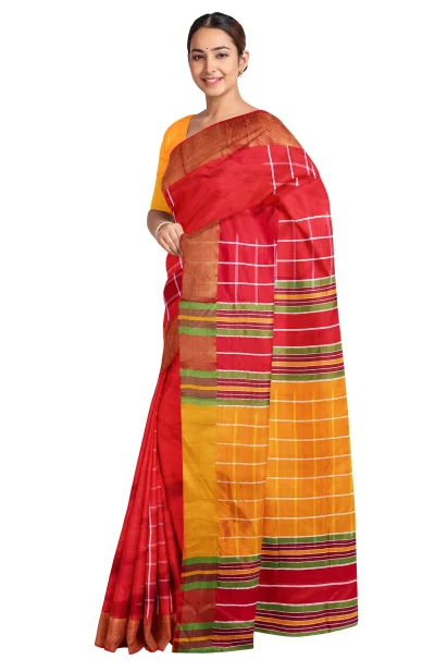 Handwoven Tangail Silk Saree - Multi Colour
