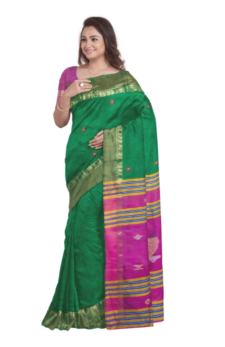 Handwoven Tangail Silk Saree - Multi Colour - Image 2