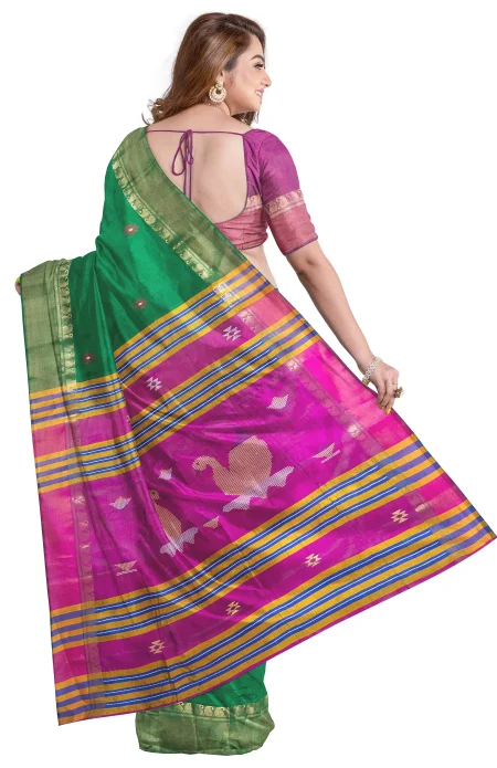 Handwoven Tangail Silk Saree - Multi Colour - Image 3