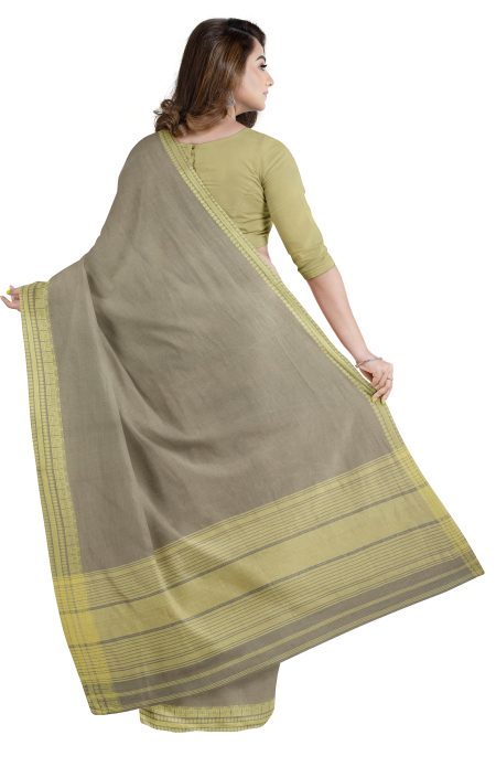 Handwoven Dhaniakhali Cotton Saree - Moss Green - Image 2