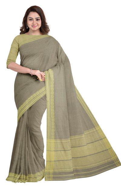 Handwoven Dhaniakhali Cotton Saree - Moss Green