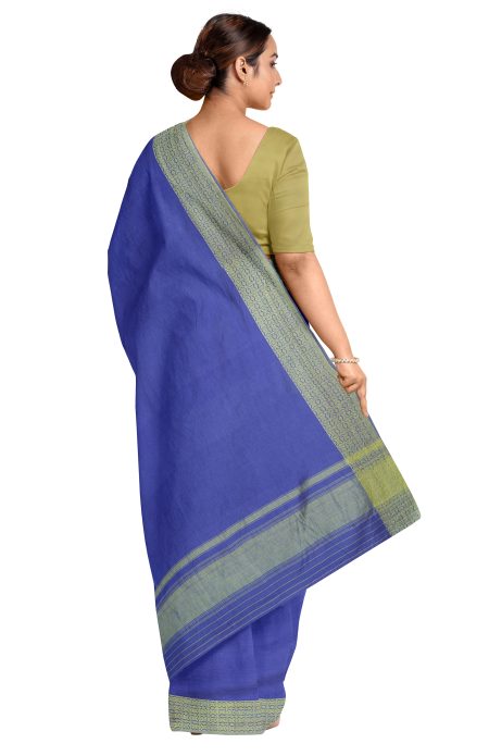 Handwoven Dhaniakhali Cotton Saree - Blue - Image 2