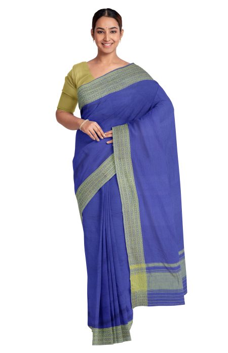 Handwoven Dhaniakhali Cotton Saree - Blue - Image 3