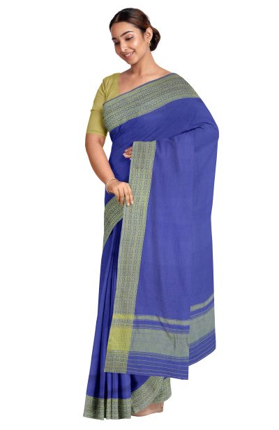 Handwoven Dhaniakhali Cotton Saree - Blue
