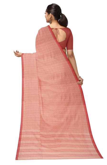 Santipuri Cotton Saree - Brick Red - Image 2