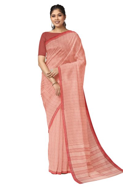 Santipuri Cotton Saree - Brick Red