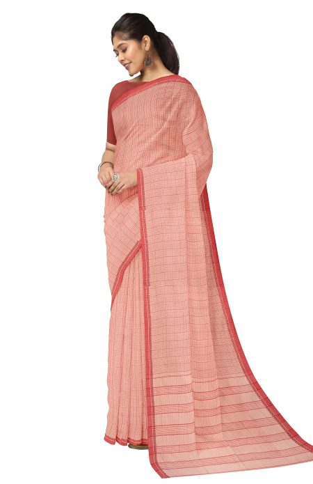 Santipuri Cotton Saree - Brick Red - Image 3