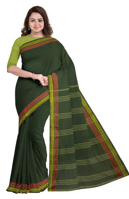 Santipuri Cotton Saree - Green - Image 3