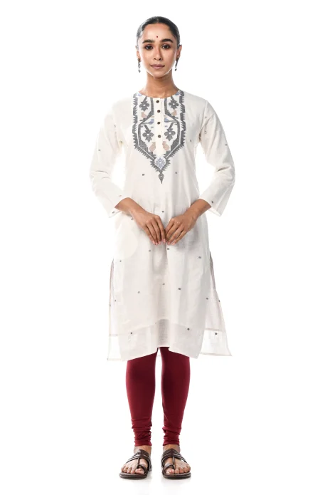 Cotton Jamdani Kameez - White - Image 2