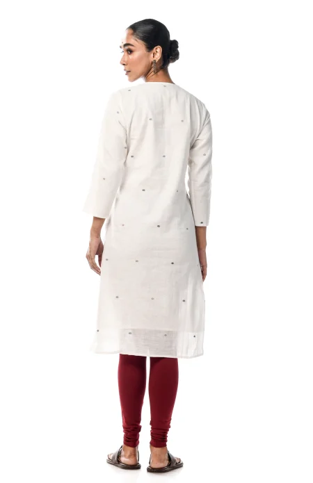 Cotton Jamdani Kameez - White - Image 3