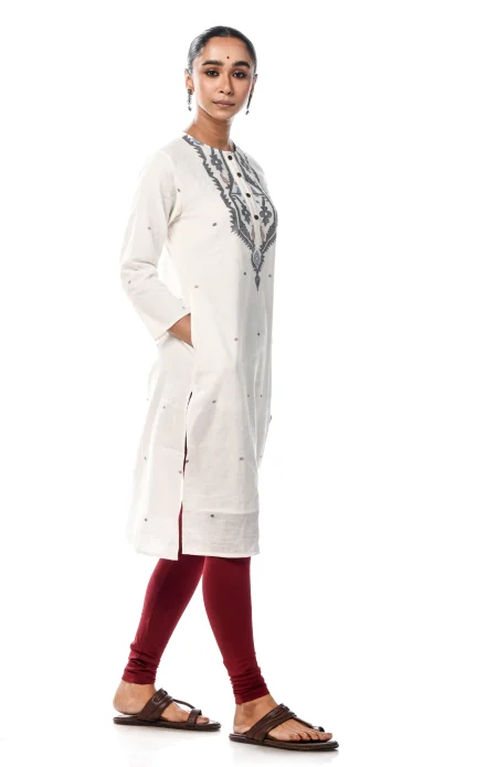 Cotton Jamdani Kameez - White - Image 4