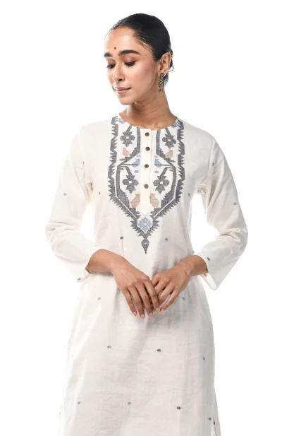 Cotton Jamdani Kameez - White
