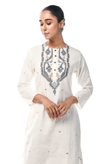 Cotton Jamdani Kameez - White