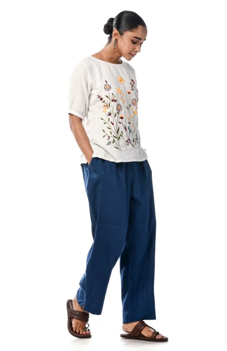 Cotton Sleeve Embroidered Top  - White - Image 2