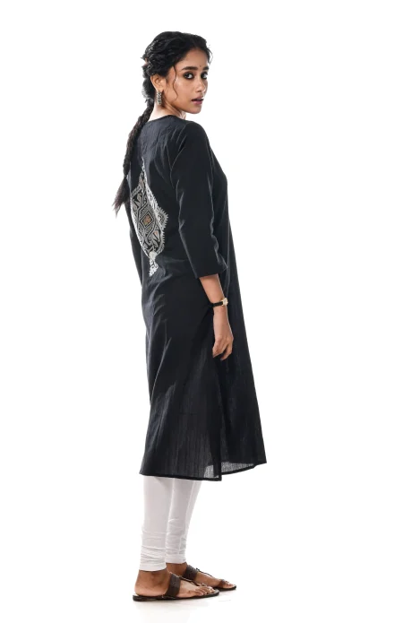 Cotton Jamdani Kameez - Black - Image 3