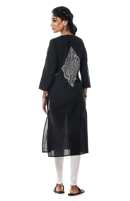 Cotton Jamdani Kameez - Black - Image 4