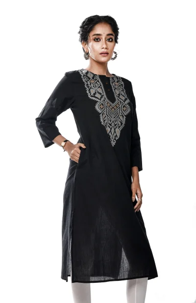 Cotton Jamdani Kameez - Black