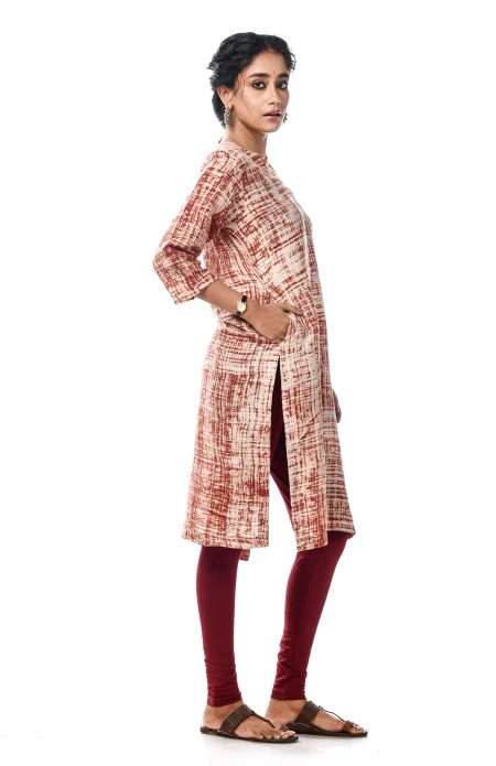 Batik Printed Cotton Excel Kameez  - Brown - Image 2