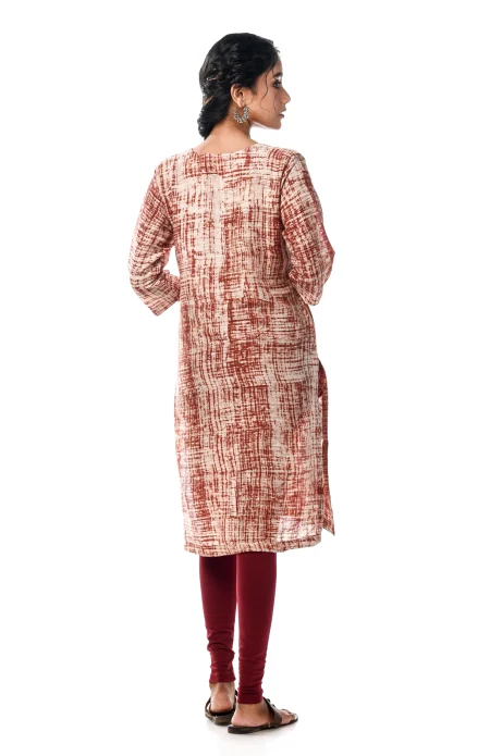 Batik Printed Cotton Excel Kameez  - Brown - Image 4