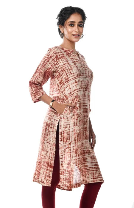 Batik Printed Cotton Excel Kameez  - Brown - Image 3