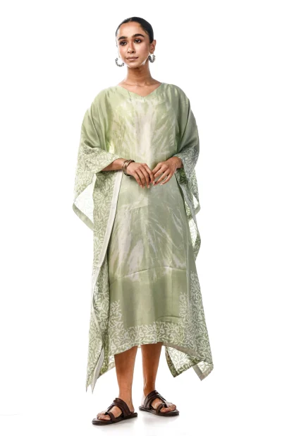 Batik Printed Silk Excel Kaftan  - Green