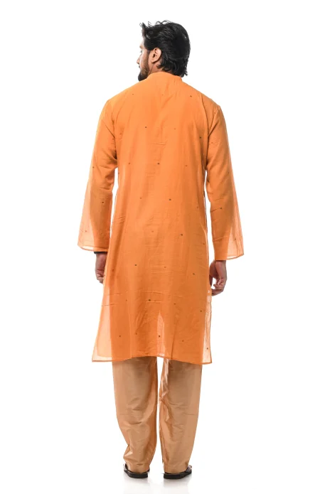 Cotton Jamdani Kurta - Yellowish Orange - Image 4