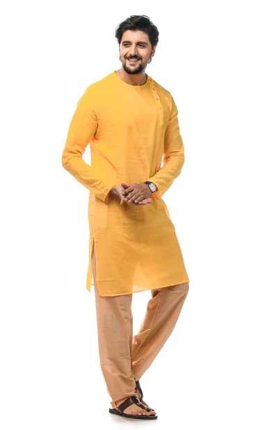 Side Embroidered Cotton Kurta - Yellow
