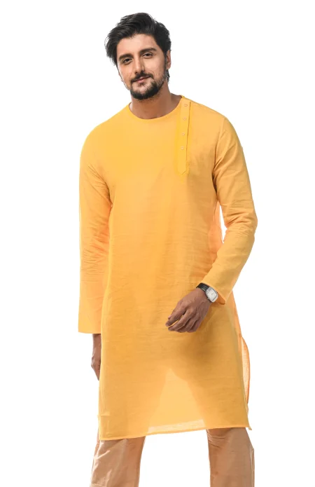 Side Embroidered Cotton Kurta - Yellow - Image 2