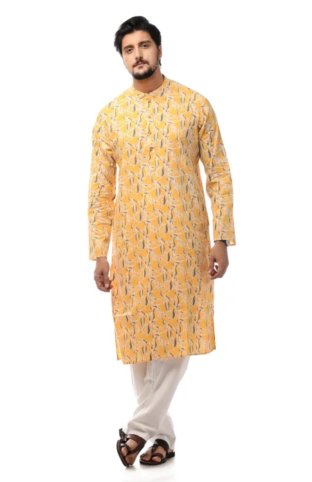 Printed Cotton Kurta - Yellow - Image 2