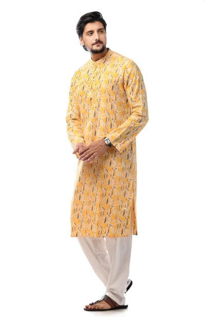 Printed Cotton Kurta - Yellow