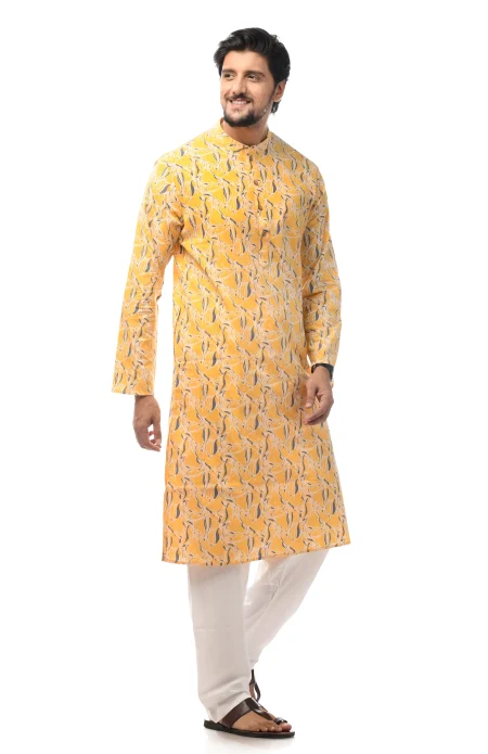 Printed Cotton Kurta - Yellow - Image 3