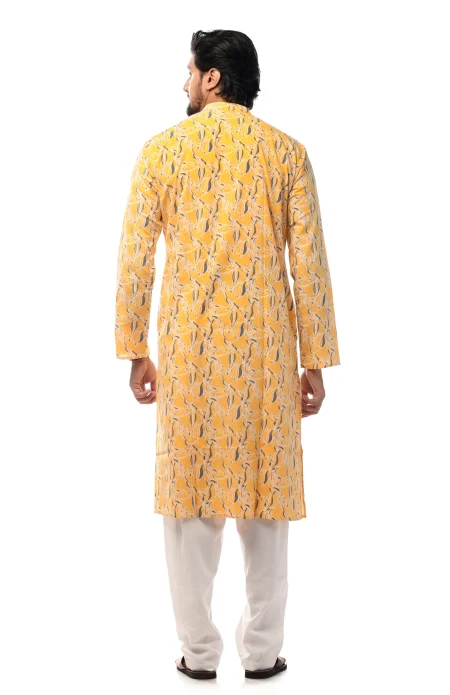 Printed Cotton Kurta - Yellow - Image 4