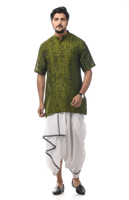 Cotton Batik Short Kurta - Green - Image 4