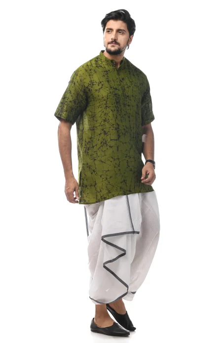 Cotton Batik Short Kurta - Green - Image 3